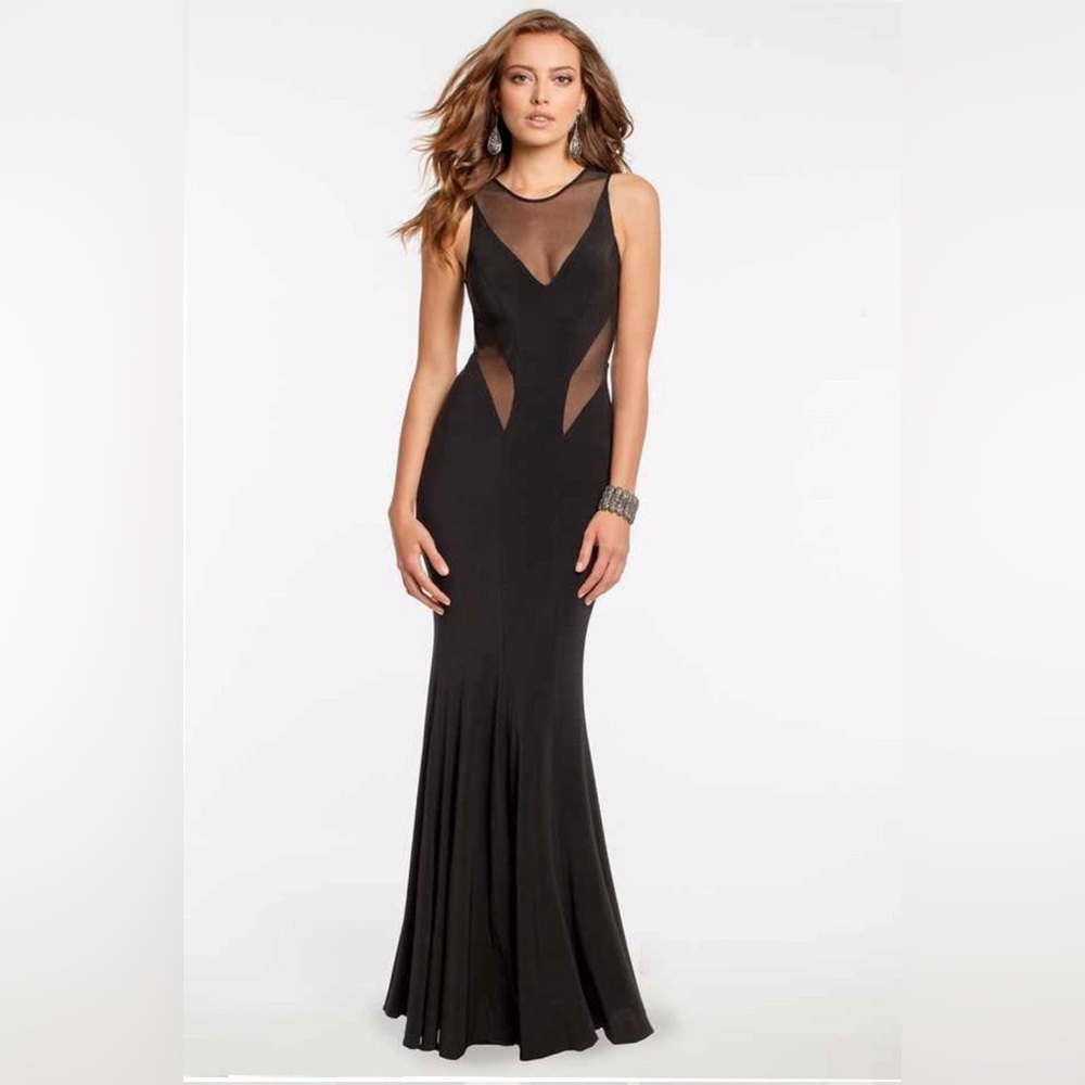 Betsy & Adam Black Illusion Bodycon Maxi Dress with mesh cutouts size 4